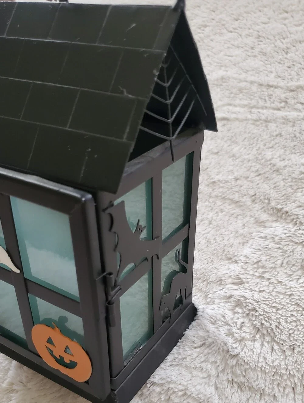 Halloween Window Candle Holder with Ghost Pumpkin Witch Accents - Black